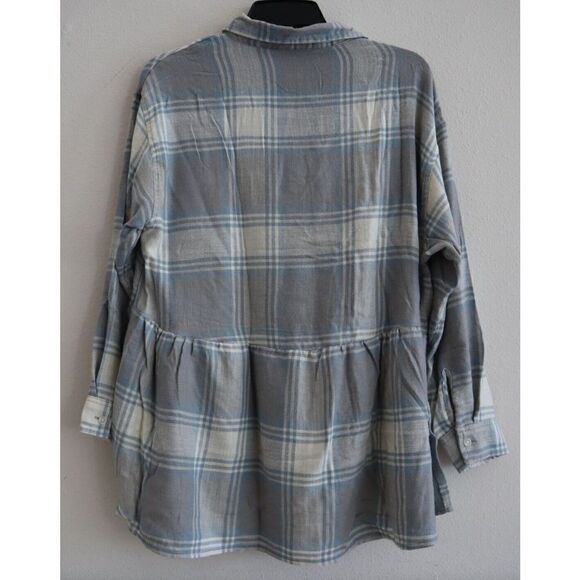 American Eagle 035-1354-3196-020 Womens Sz S Blue Flannel Peplum Button-Up Shirt - Picture 2 of 8